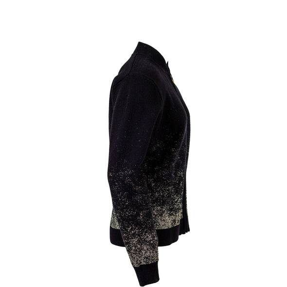 Calvin Klein Women's Knit Bomber Full Zip Sweater Jacket Black Gold Size Medium
