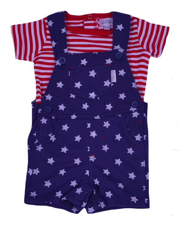 Quiltex Baby Boy's 4th of July Overall 2 Piece Outfit Red White Navy Blue