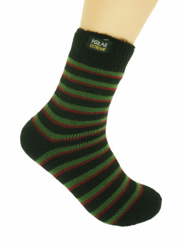 Polar Extreme Boy's Insulated Thermal Striped Crew Socks Green Black Red Stripes
