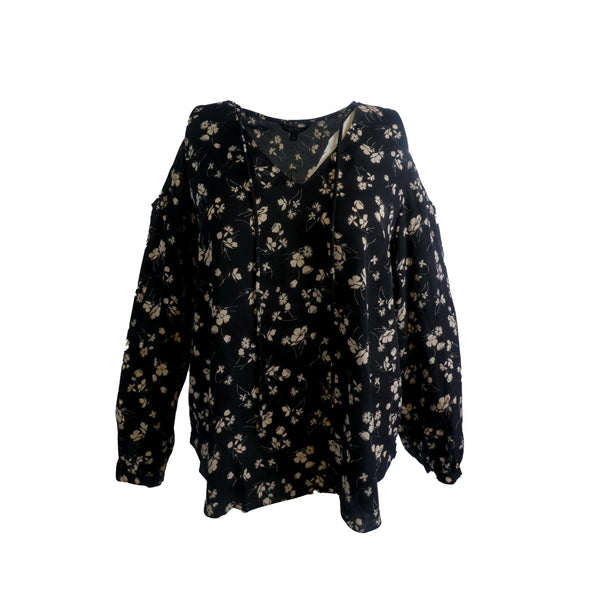 Lauren Ralph Lauren Women's Floral Print Cold Shoulder Blouse Black Size XL