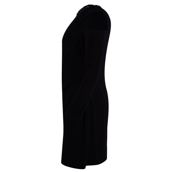 Ralph Lauren Women's Beaded Neck Jersey Cold Shoulder Dress Black 16