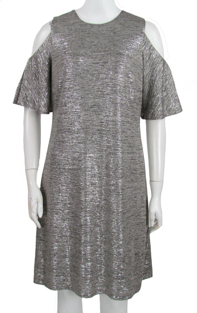 Calvin Klein Women's Cold Shoulder Metallic Dress Silver Size 4