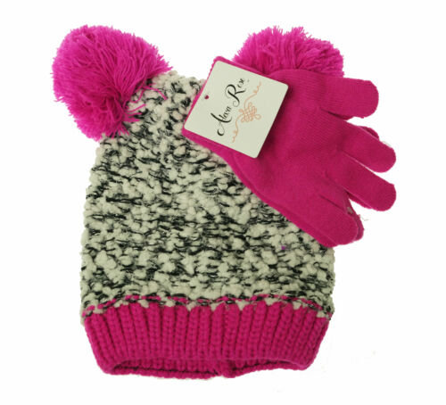 Alexa Rose Girl's Glove and Hat with Pom Pom Set Hot Pink
