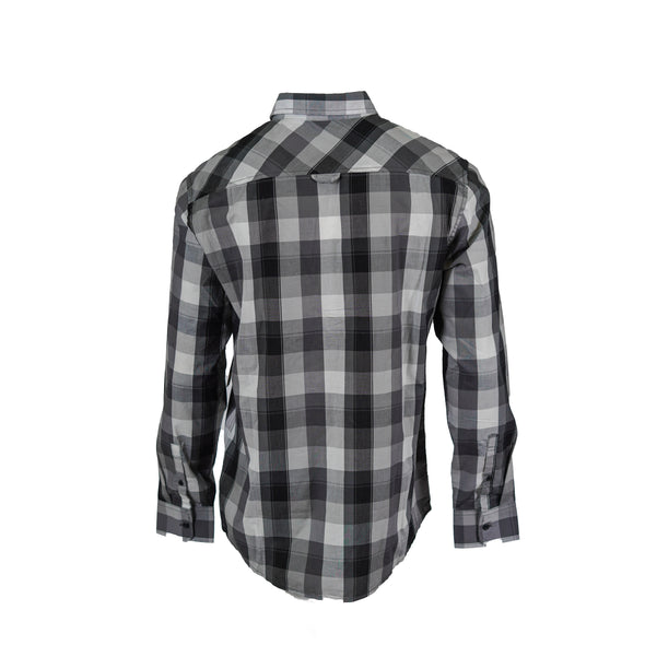 Sean John Men's Plaid Long Sleeve Button Front Shirt Black Gray White Large