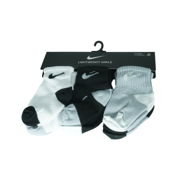 Nike Baby 6 pair Crew Socks Black Gray White Size 6-12 Months