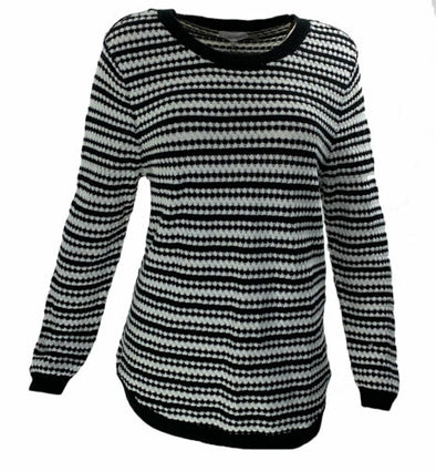 Calvin Klein Women's Long Sleeve Crew Neck Striped Sweater Black White Size XL