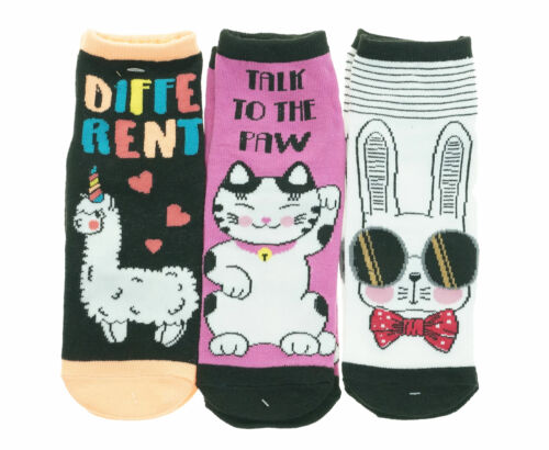 Alexa Rose Women's 3 Pack No Show Animal Gripper Socks Llama Cat Bunny