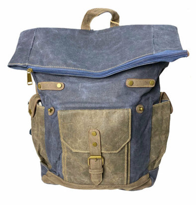 Cargo IT Waxed Canvas Flap Over Backpack Navy Blue Military Green