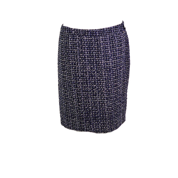 DKNY Women's Tweed Metallic Straight Pencil Skirt Blue Black Size 18