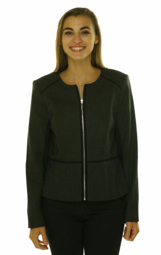 Calvin Klein Women's Full Zip Front Long Sleeve Blazer Charcoal Black Size 6
