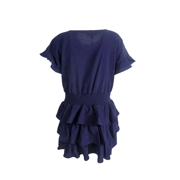Michael Kors Women's A Line Textured Tiered Knee Length Dress Navy Blue Size XL