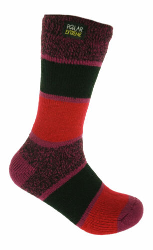 Polar Extreme Women's Thermal Insulated Lined Striped Crew Socks Pink Red Black