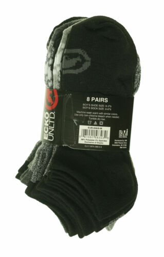 Ecko Unltd Boy's 8 Pair Pack Flat Knit No Show Socks Black Gray Sock Size 6-8.5
