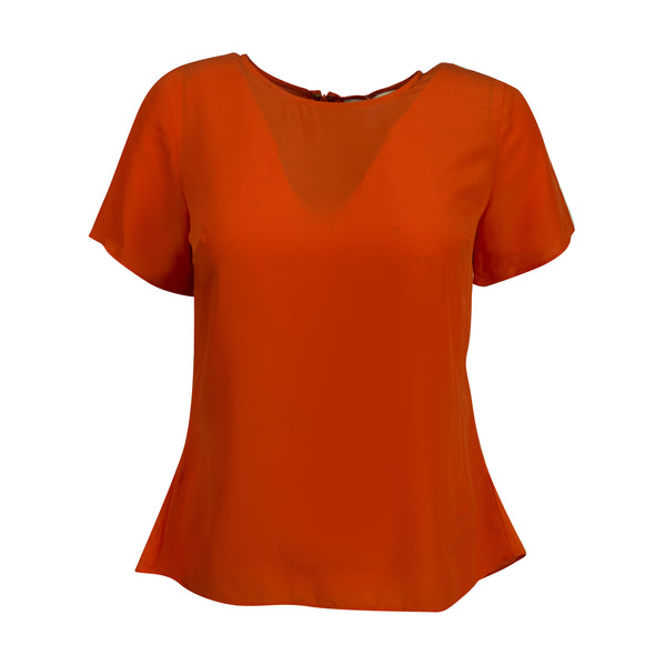 Michael Kors Women's Crepe Peplum Back Zip Short Sleeve Top Orange Size Large