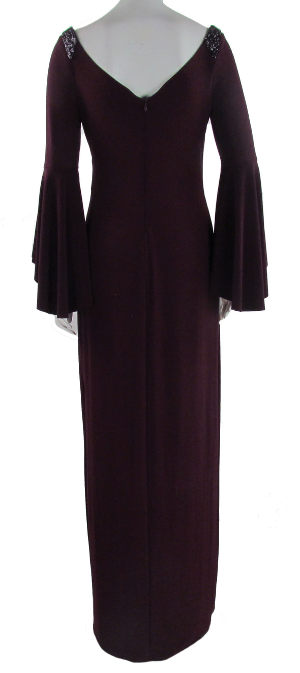 Lauren Ralph Lauren Women's Bell Sleeve Jersey Beaded Gown Plum Purple