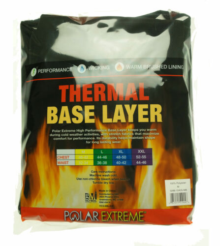 Polar Extreme Men's 2 Piece Thermal Base Layer Set Top and Bottom Black