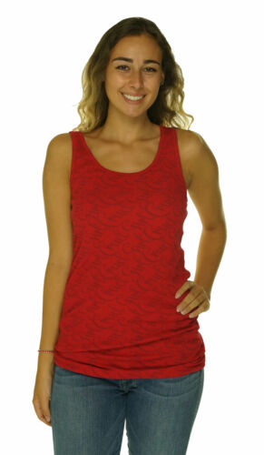 Cruel Girl Women's Round Neck Ribbed Graphic Stretch Tank Top Red