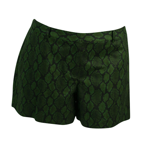 Michael Kors Women's Snake Print Flat Front Dress Shorts Green Black Size 14