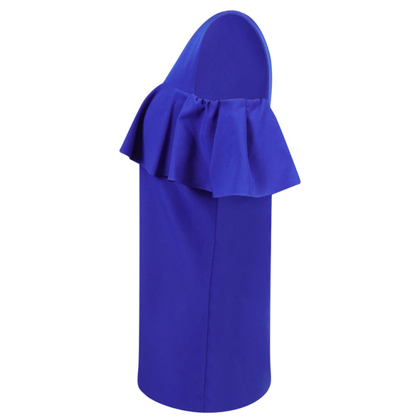 Tahari Women's Cold Shoulder Ruffled Shift Dress Blue Size 14