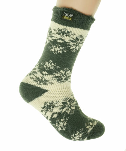 Polar Extreme Women's Thermal Insulated Lined Crew Socks Ivory Snowflakes