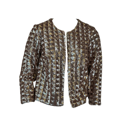 Alfani Women's Petite Sequin Open Front Jacket Metallic Beige Gold Size PP
