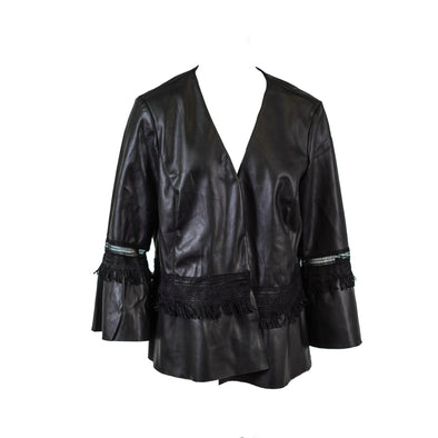 Alfani Women's Faux Leather Bell Sleeve Open Front Jacket Black Size Large