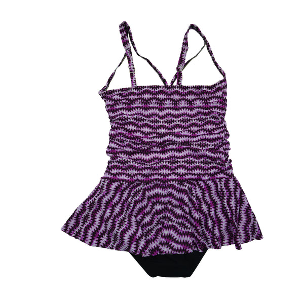 Swim Solutions Women's Spring Play Tummy Control Swimdress Purple Black