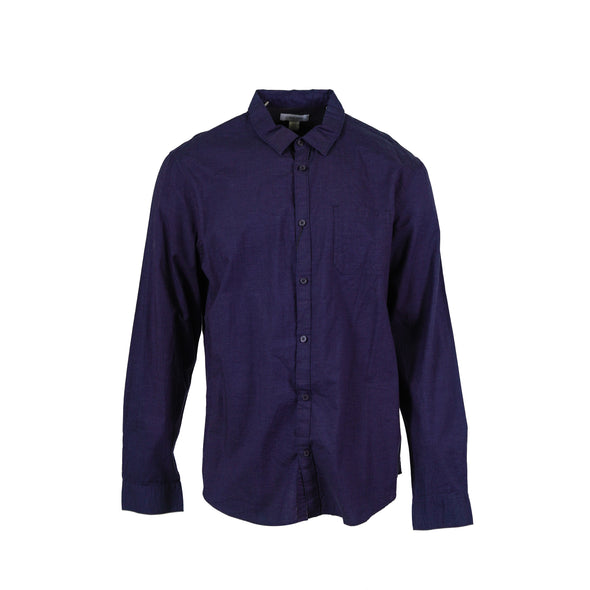 Calvin Klein Men's Single Pocket Button Front Long Sleeve Shirt Navy Blue XL