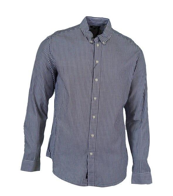 DKNY Men's Button Front Striped Long Sleeve Shirt Blue White Medium