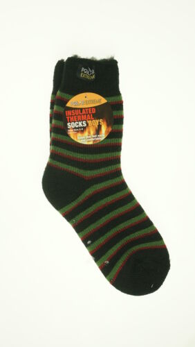 Polar Extreme Boy's Insulated Thermal Striped Crew Socks Green Black Red Stripes