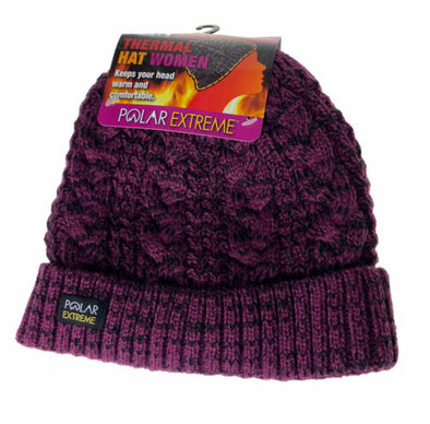Polar Extreme Heat Women's Insulated Thermal Lined Marled Cuff Hat Purple Black
