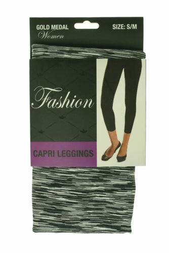 Gold Medal Women's Fashion Striped Stretch Capri Leggings Black Multi