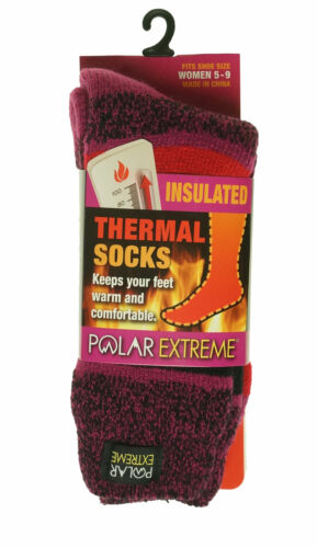 Polar Extreme Women's Thermal Insulated Lined Striped Crew Socks Pink Red Black