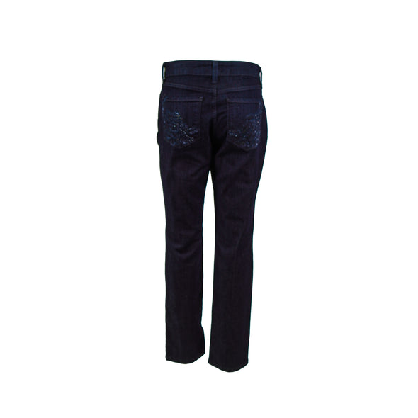 NYDJ Women's Petite Slim Fit Embellished Dark Blue Jeans Size 6P