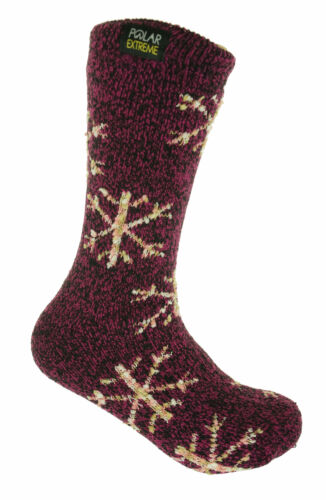 Polar Extreme Women's Thermal Insulated Lined Crew Socks Magenta Snowflakes