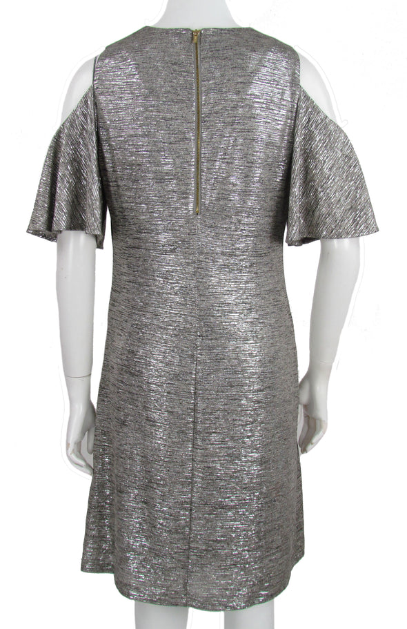 Calvin Klein Women's Cold Shoulder Metallic Dress Silver Size 4