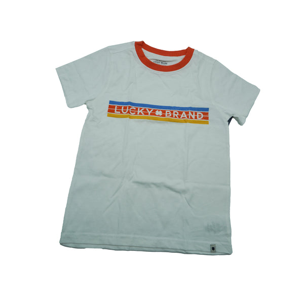 Lucky Brand Boy's Short Sleeve Shirt Short Set White Orange Blue Tan Size 6