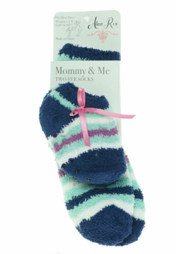 Alexa Rose Mommy & Me Fuzzy Butter Socks Toddler & Girl Sizes Navy Mint Stripes