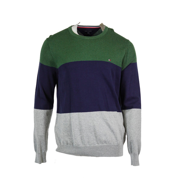 Tommy Hilfiger Men Colorblocked Long Sleeve Crew Neck Sweater Green Blue Gray XL