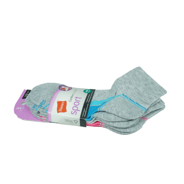 Hanes Women's Comfort Collection Sport Ankle 3 Pack Sock Gray Blue Pink