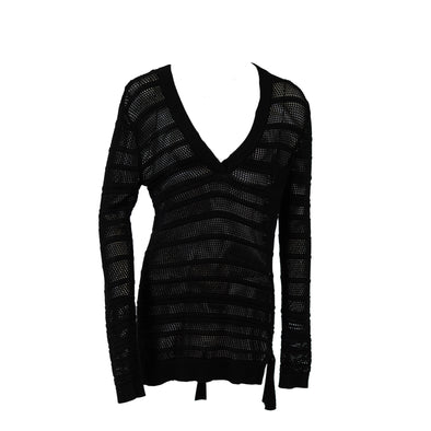 Michael Kors Women's Mesh Knit Long Sleeve Hi-Low Tunic Sweater Black Size Small