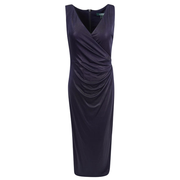 Lauren Ralph Lauren Women's Noria Formal Sleeveless Evening Gown Navy Blue Size 14