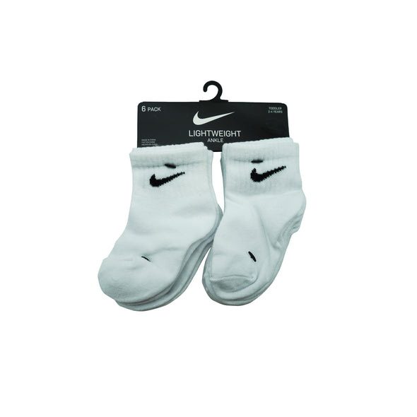 Nike Toddler 6 Pack Lightweight Ankle Socks White Black Shoe Size 3C-7C