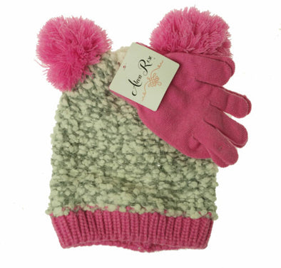 Alexa Rose Girl's Glove and Hat with Pom Pom Set Light Pink