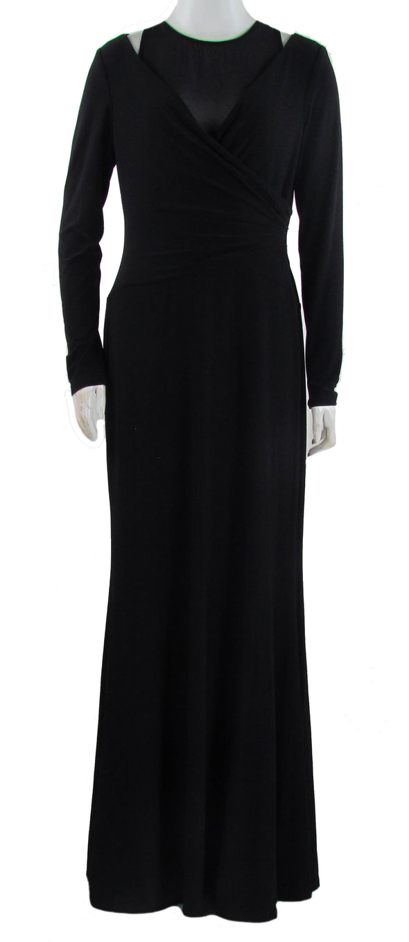 Lauren Ralph Lauren Women's Mesh Insert Long Sleeve Jersey Gown Black Size 8