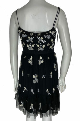 Adrianna Papell Women's Strappy Sleeve Beaded Short Dress Black Size 2