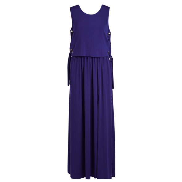 Michael Kors Women's Grommet Laced Jersey Stretch Maxi Dress Blue SizeMedium
