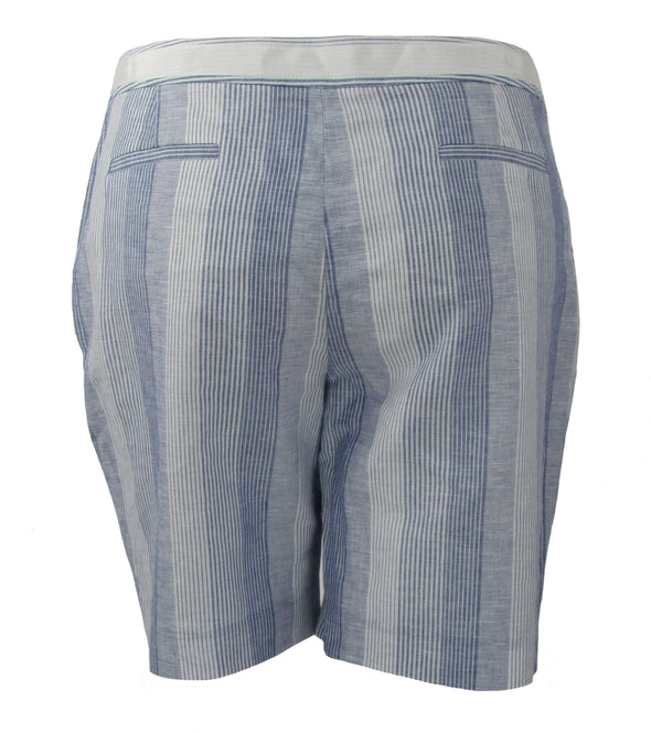 Tommy Hilfiger Women's Striped Linen Slim Leg Shorts Blue White Size 12