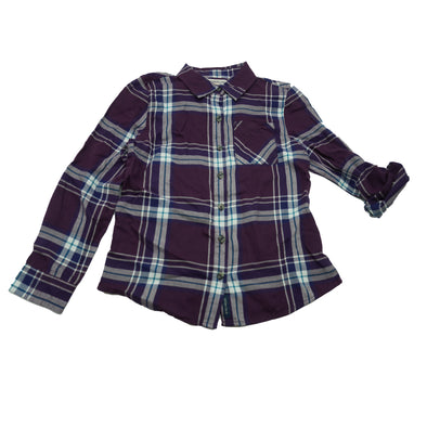 Magellan Girl's Button Up Plaid Long Sleeve Shirt Purple Size Medium