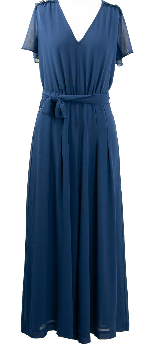 Michael Kors Women's Cropped Wide Leg Georgette Jumpsuit Navy Blue Size 2